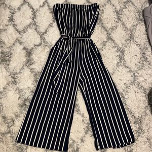 Striped navy blue and white jumpsuit